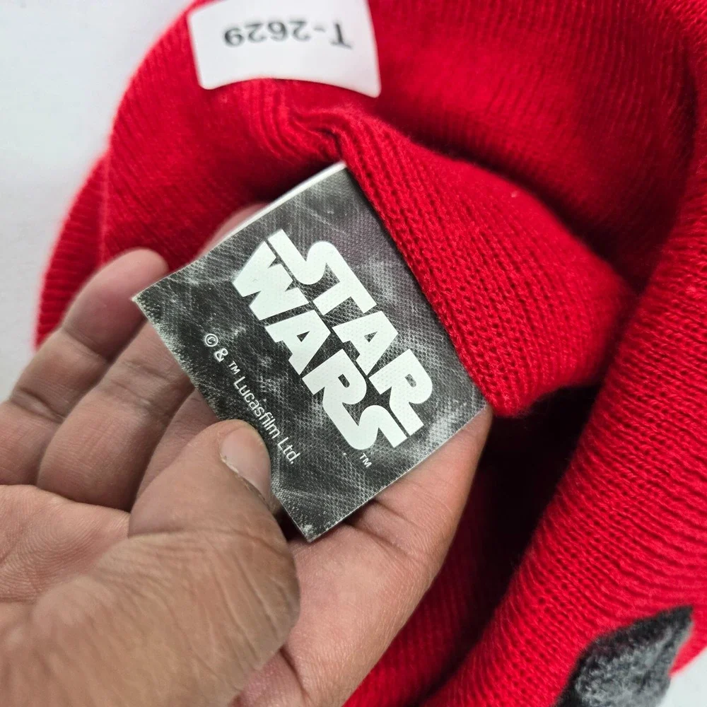 Star Wars‎ Men Hat OS Red Chenille Patch Logo Knit Beanie Foldover